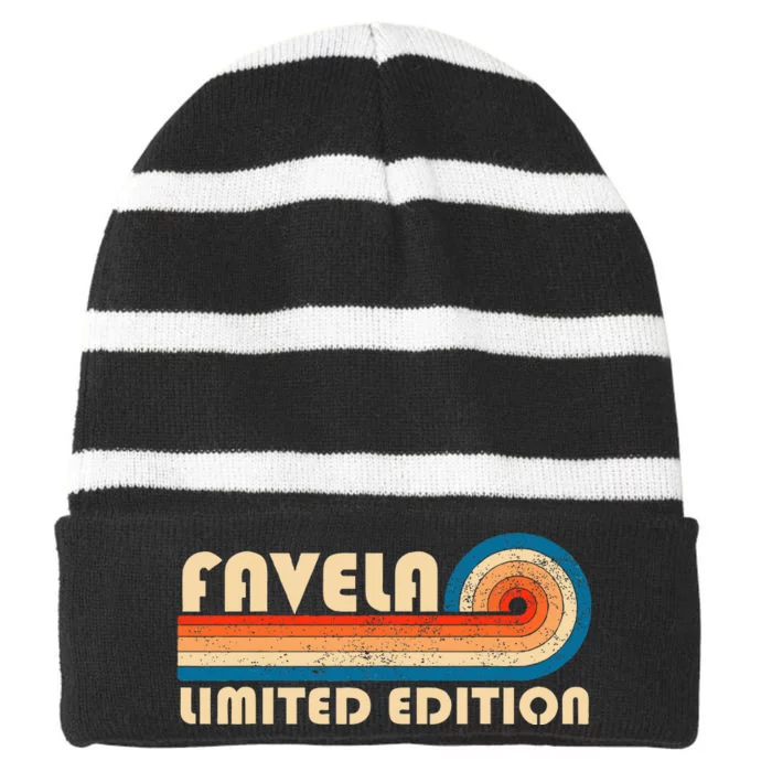 Favela Surname Retro Vintage 80s 90s Birthday Reunion Striped Beanie with Solid Band