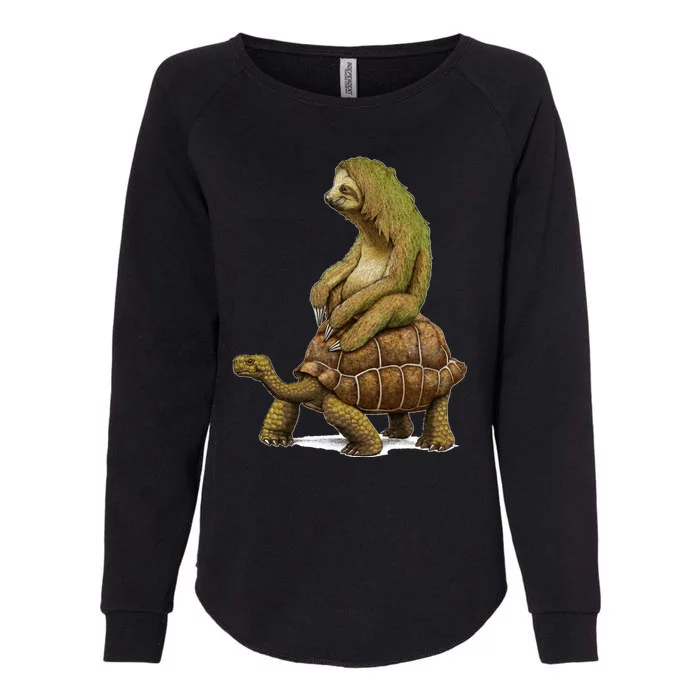 Funny Sloth Riding Turtle Speed Is Relative Womens California Wash Sweatshirt