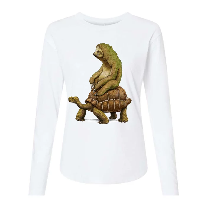 Funny Sloth Riding Turtle Speed Is Relative Womens Cotton Relaxed Long Sleeve T-Shirt