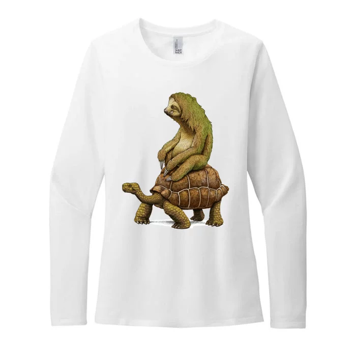 Funny Sloth Riding Turtle Speed Is Relative Womens CVC Long Sleeve Shirt