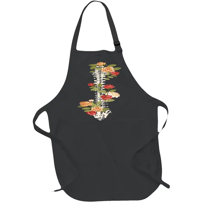 Floral Spine Retro Positive Motivational Design On Back Full-Length Apron With Pocket