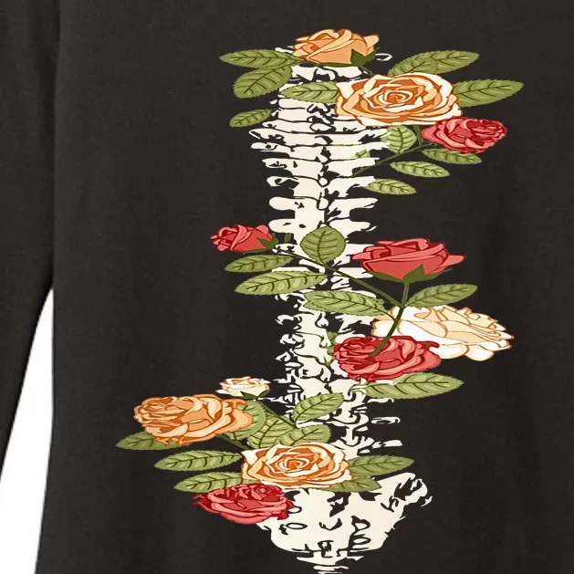 Floral Spine Retro Positive Motivational Design On Back Womens CVC Long Sleeve Shirt