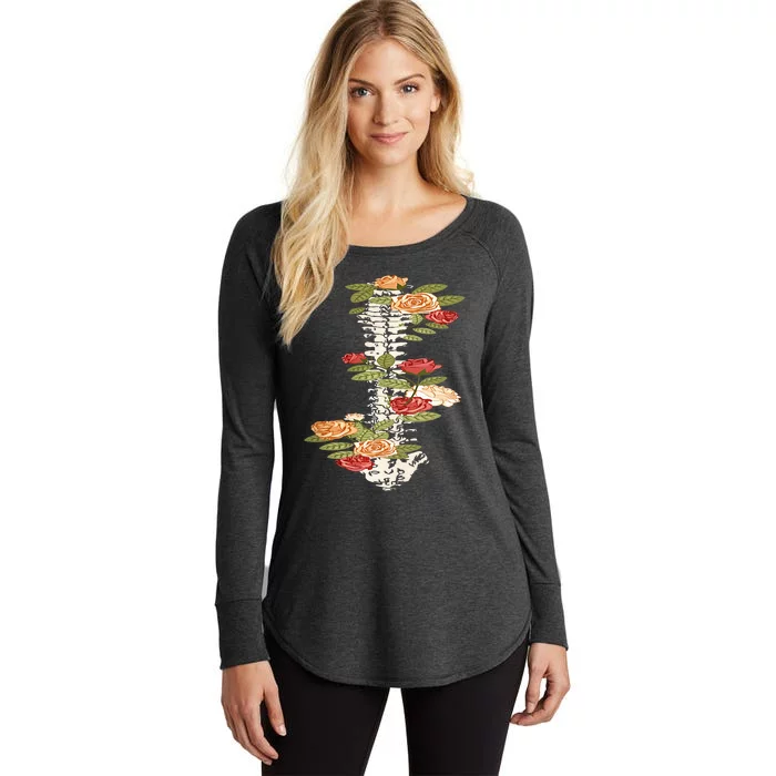 Floral Spine Retro Positive Motivational Design On Back Women's Perfect Tri Tunic Long Sleeve Shirt