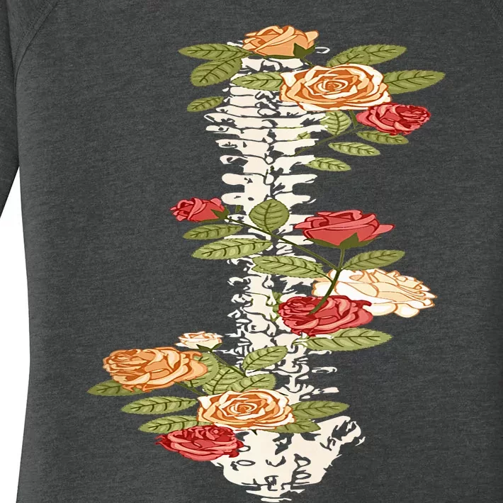 Floral Spine Retro Positive Motivational Design On Back Women's Perfect Tri Tunic Long Sleeve Shirt