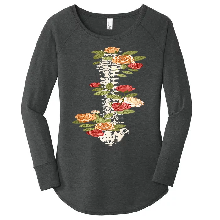 Floral Spine Retro Positive Motivational Design On Back Women's Perfect Tri Tunic Long Sleeve Shirt