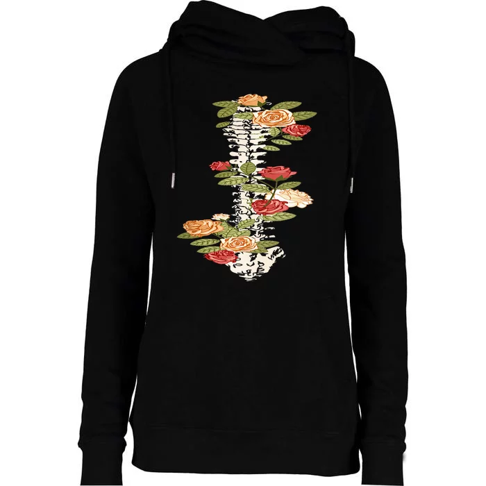 Floral Spine Retro Positive Motivational Design On Back Womens Funnel Neck Pullover Hood