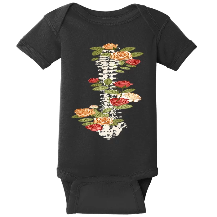 Floral Spine Retro Positive Motivational Design On Back Baby Bodysuit