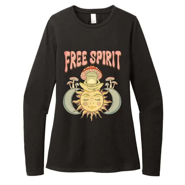 Free Spirit Retro Vibes Hippie Style Frog Mushroom Zen Womens CVC Long Sleeve Shirt