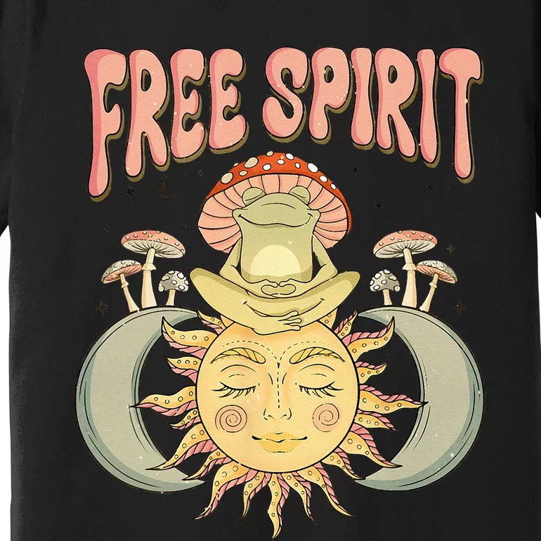 Free Spirit Retro Vibes Hippie Style Frog Mushroom Zen Premium T-Shirt