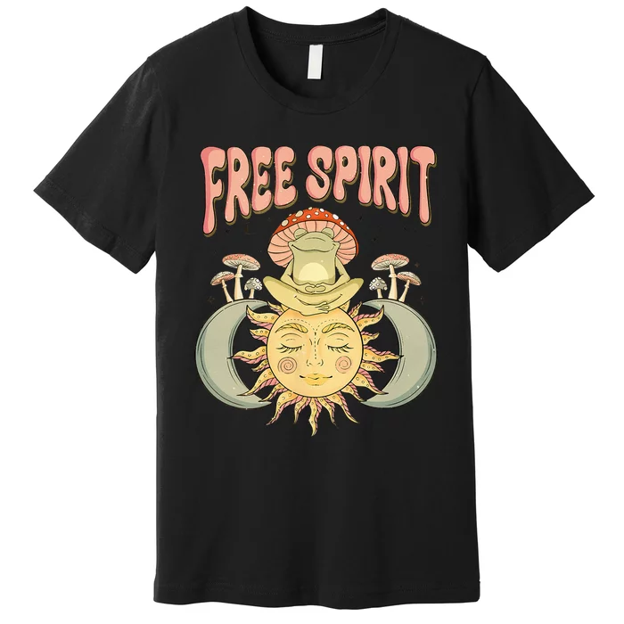 Free Spirit Retro Vibes Hippie Style Frog Mushroom Zen Premium T-Shirt