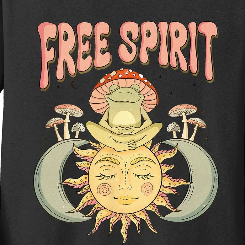 Free Spirit Retro Vibes Hippie Style Frog Mushroom Zen Kids Long Sleeve Shirt