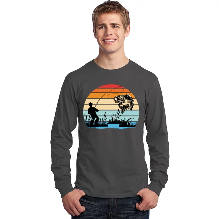 Fishing Sunset Retro Vintage Gift Long Sleeve Shirt