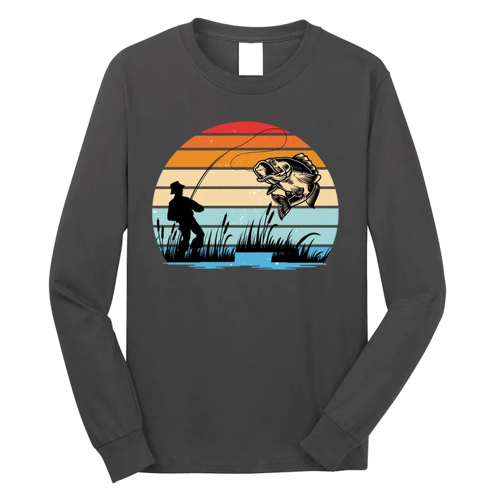 Fishing Sunset Retro Vintage Gift Long Sleeve Shirt