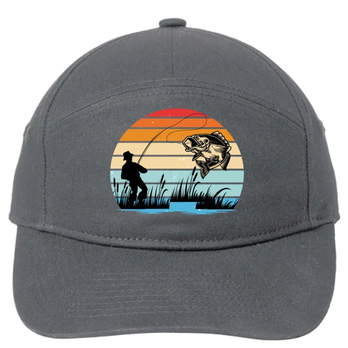 Fishing Sunset Retro Vintage Gift 7-Panel Snapback Hat