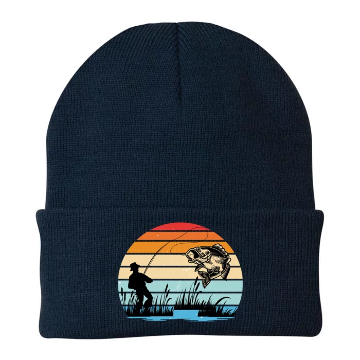 Fishing Sunset Retro Vintage Gift Knit Cap Winter Beanie