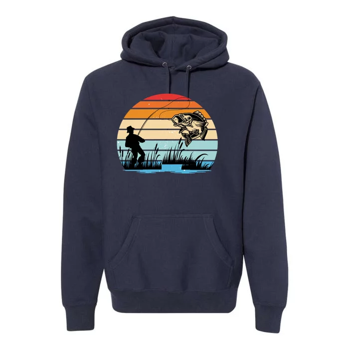 Fishing Sunset Retro Vintage Gift Premium Hoodie