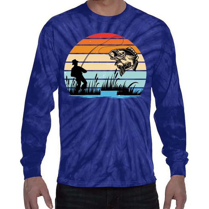 Fishing Sunset Retro Vintage Gift Tie-Dye Long Sleeve Shirt