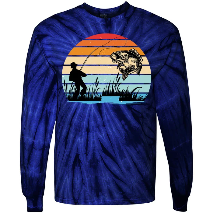 Fishing Sunset Retro Vintage Gift Tie-Dye Long Sleeve Shirt