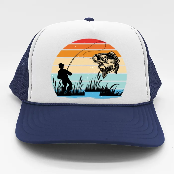 Fishing Sunset Retro Vintage Gift Trucker Hat