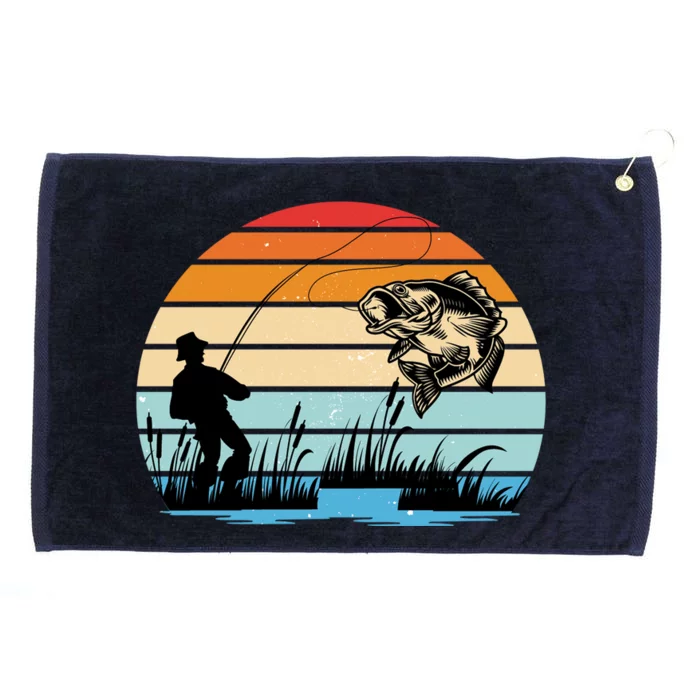 Fishing Sunset Retro Vintage Gift Grommeted Golf Towel