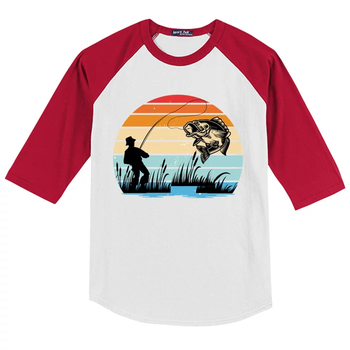 Fishing Sunset Retro Vintage Gift Kids Colorblock Raglan Jersey