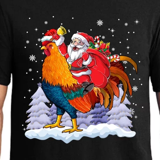 Funny Santa Ridding Chicken Gift Merry Chickmas Christmas Pajamas Gift Pajama Set