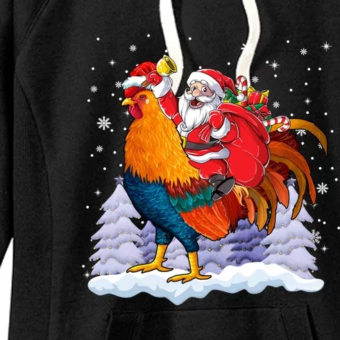 Funny Santa Ridding Chicken Gift Merry Chickmas Christmas Pajamas Gift Women's Fleece Hoodie