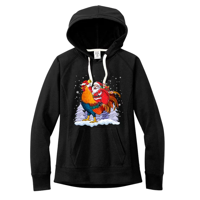 Funny Santa Ridding Chicken Gift Merry Chickmas Christmas Pajamas Gift Women's Fleece Hoodie