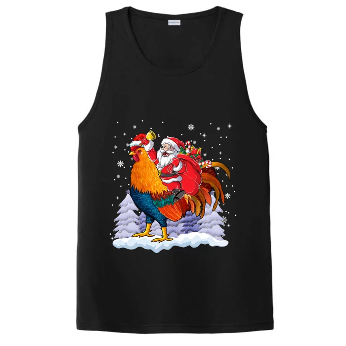 Funny Santa Ridding Chicken Gift Merry Chickmas Christmas Pajamas Gift Performance Tank