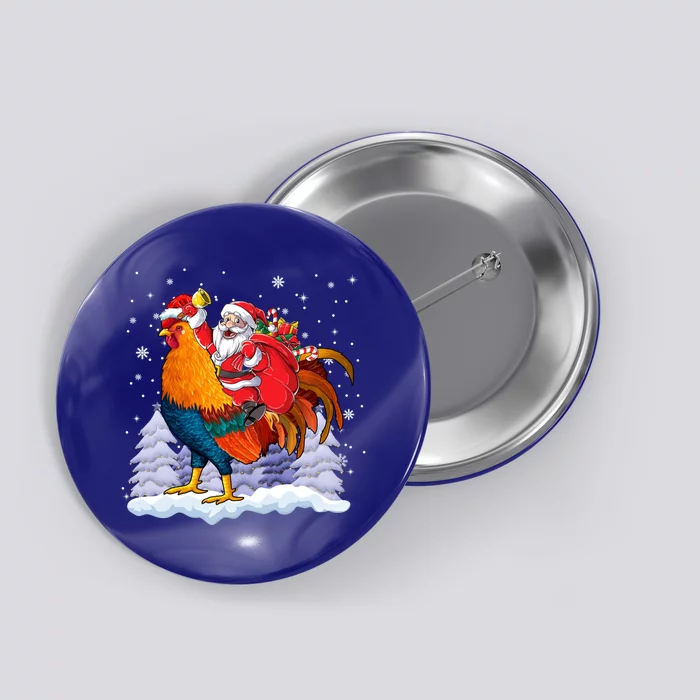 Funny Santa Ridding Chicken Gift Merry Chickmas Christmas Pajamas Gift Button