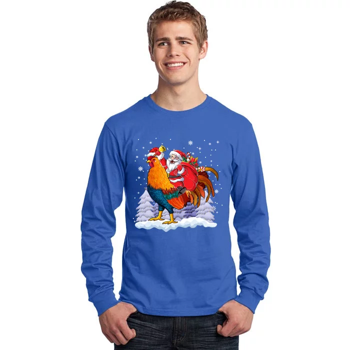 Funny Santa Ridding Chicken Gift Merry Chickmas Christmas Pajamas Gift Tall Long Sleeve T-Shirt