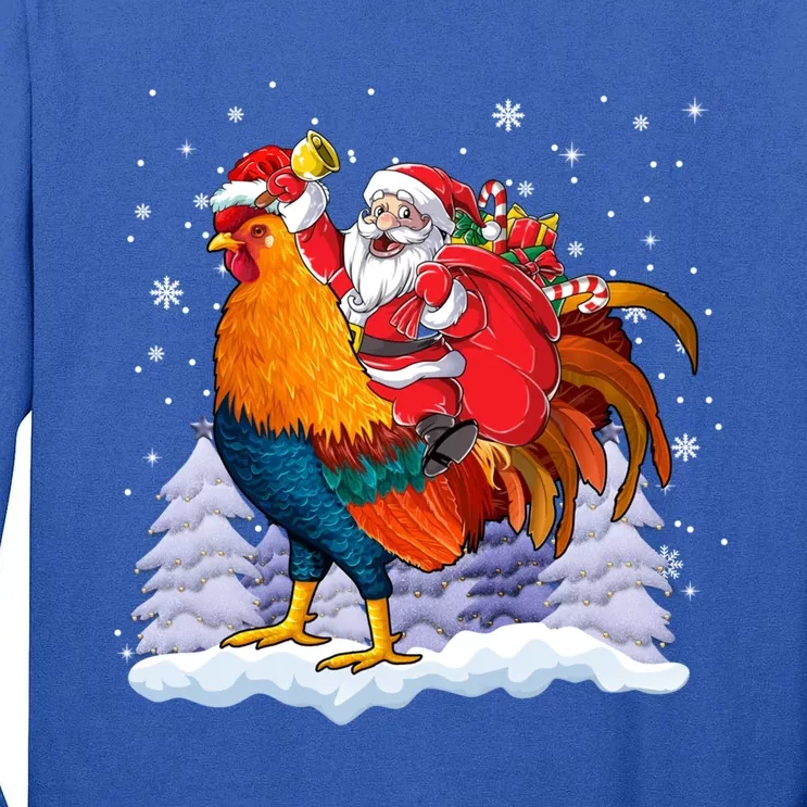 Funny Santa Ridding Chicken Gift Merry Chickmas Christmas Pajamas Gift Tall Long Sleeve T-Shirt