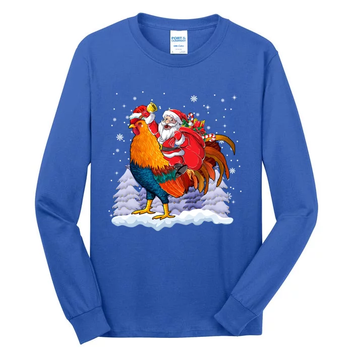 Funny Santa Ridding Chicken Gift Merry Chickmas Christmas Pajamas Gift Tall Long Sleeve T-Shirt