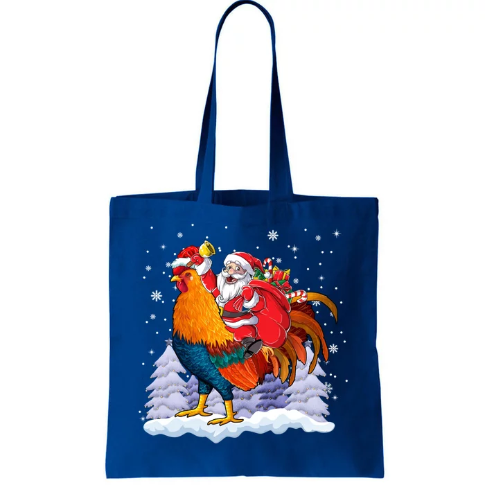 Funny Santa Ridding Chicken Gift Merry Chickmas Christmas Pajamas Gift Tote Bag