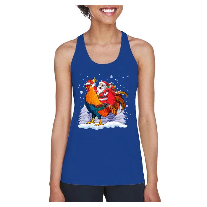 Funny Santa Ridding Chicken Gift Merry Chickmas Christmas Pajamas Gift Women's Racerback Tank