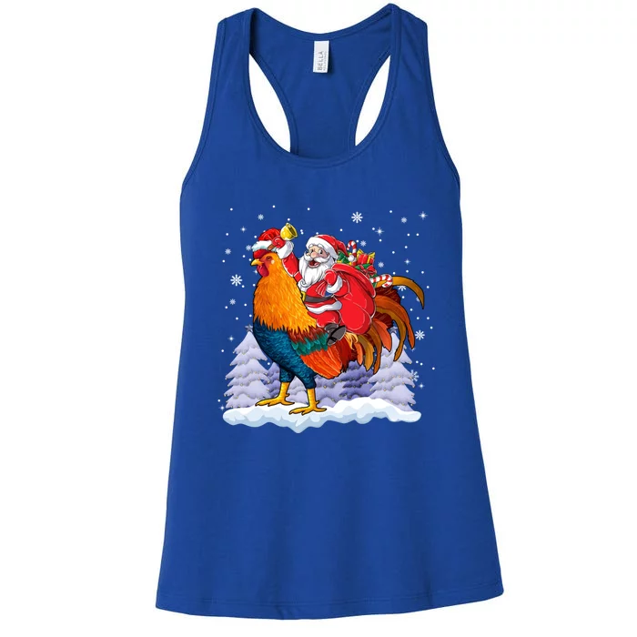 Funny Santa Ridding Chicken Gift Merry Chickmas Christmas Pajamas Gift Women's Racerback Tank