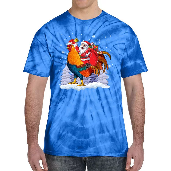 Funny Santa Ridding Chicken Gift Merry Chickmas Christmas Pajamas Gift Tie-Dye T-Shirt