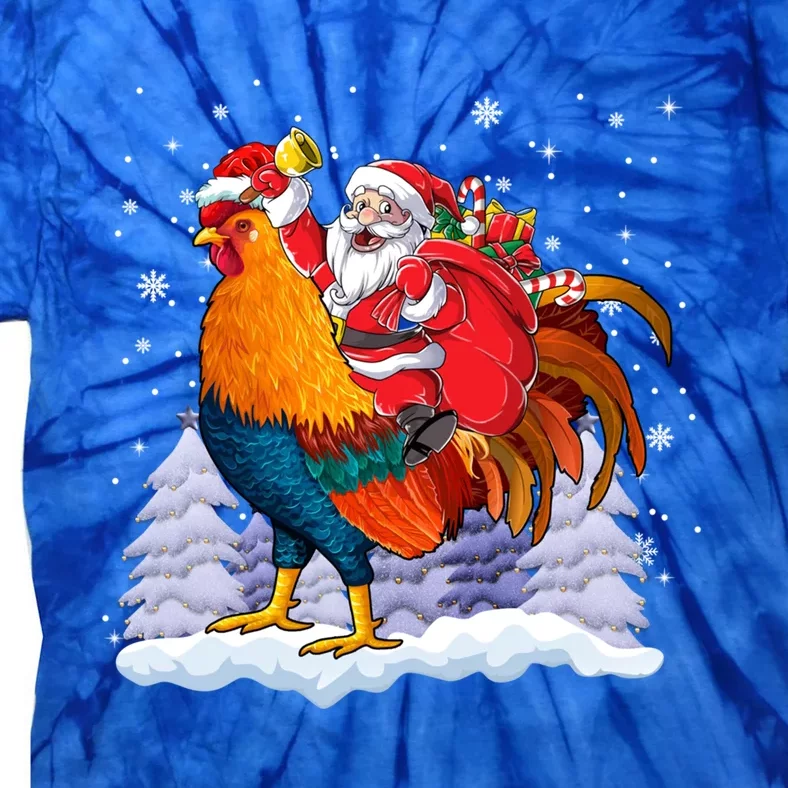 Funny Santa Ridding Chicken Gift Merry Chickmas Christmas Pajamas Gift Tie-Dye T-Shirt