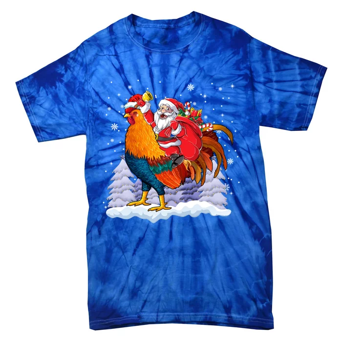 Funny Santa Ridding Chicken Gift Merry Chickmas Christmas Pajamas Gift Tie-Dye T-Shirt