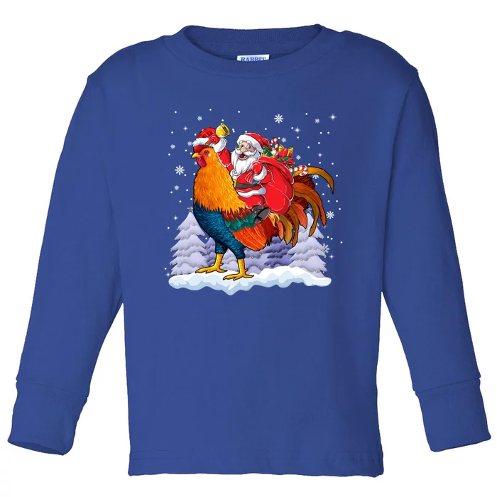 Funny Santa Ridding Chicken Gift Merry Chickmas Christmas Pajamas Gift Toddler Long Sleeve Shirt