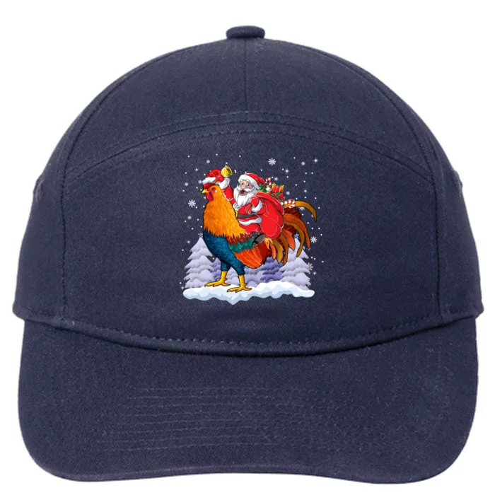 Funny Santa Ridding Chicken Gift Merry Chickmas Christmas Pajamas Gift 7-Panel Snapback Hat