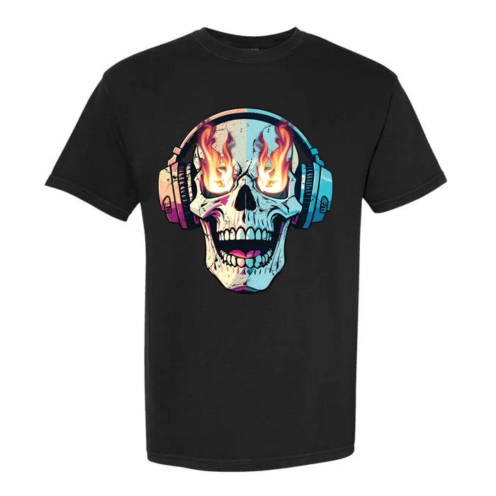 Flaming Skull Rock Music Garment-Dyed Heavyweight T-Shirt