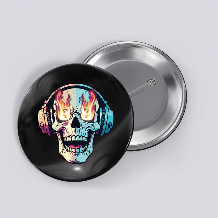 Flaming Skull Rock Music Button