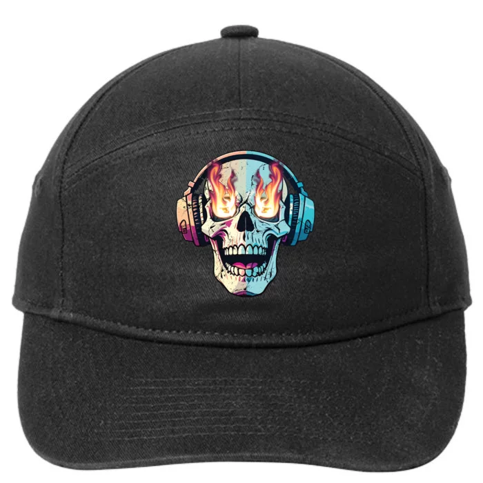 Flaming Skull Rock Music 7-Panel Snapback Hat