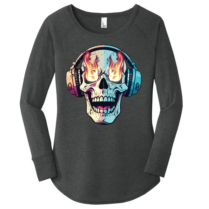 Flaming Skull Rock Music Women's Perfect Tri Tunic Long Sleeve Shirt