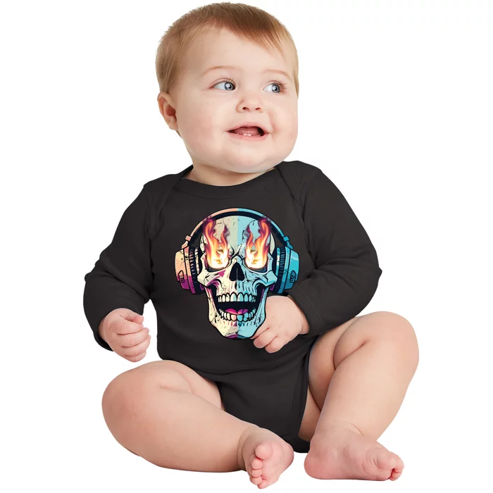 Flaming Skull Rock Music Baby Long Sleeve Bodysuit