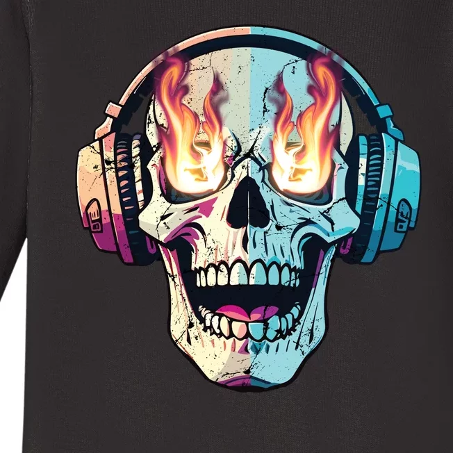 Flaming Skull Rock Music Baby Long Sleeve Bodysuit