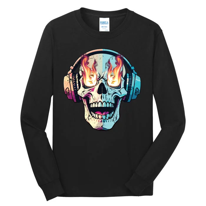 Flaming Skull Rock Music Tall Long Sleeve T-Shirt