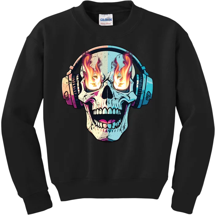 Flaming Skull Rock Music Kids Sweatshirt