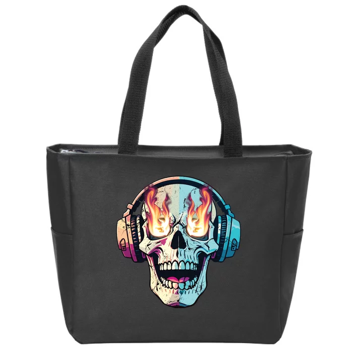 Flaming Skull Rock Music Zip Tote Bag